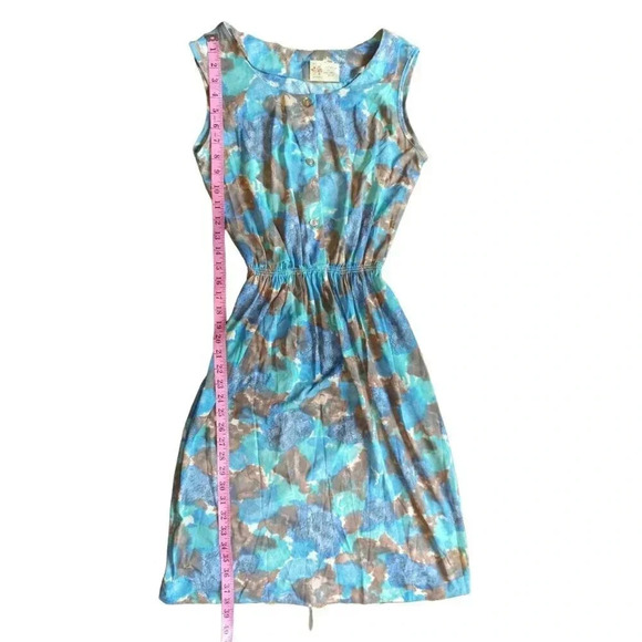 Vintage 50s Blue Brown Button Dress Vintage size 14 - Picture 4 of 9